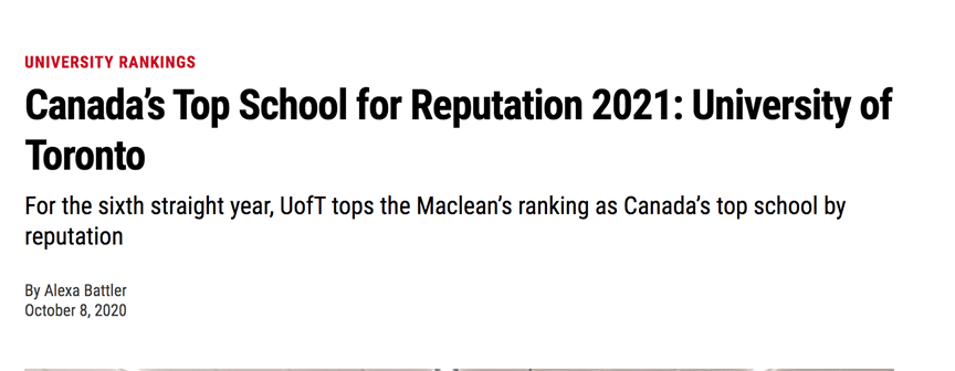 2021加拿大TOP大学排行榜出炉！